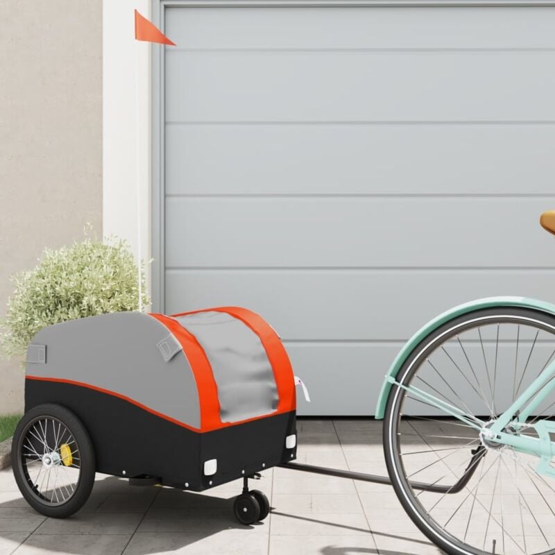 foto del prodotto vidaxl rimorchio da bici nero e arancione 30 kg in ferro