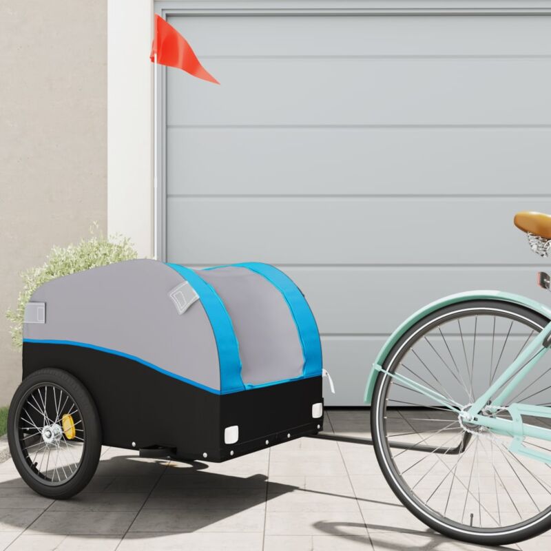 foto del prodotto vidaxl rimorchio da bici nero e blu 45 kg in ferro