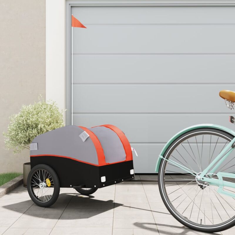foto del prodotto vidaxl rimorchio da bici nero e arancione 30 kg in ferro