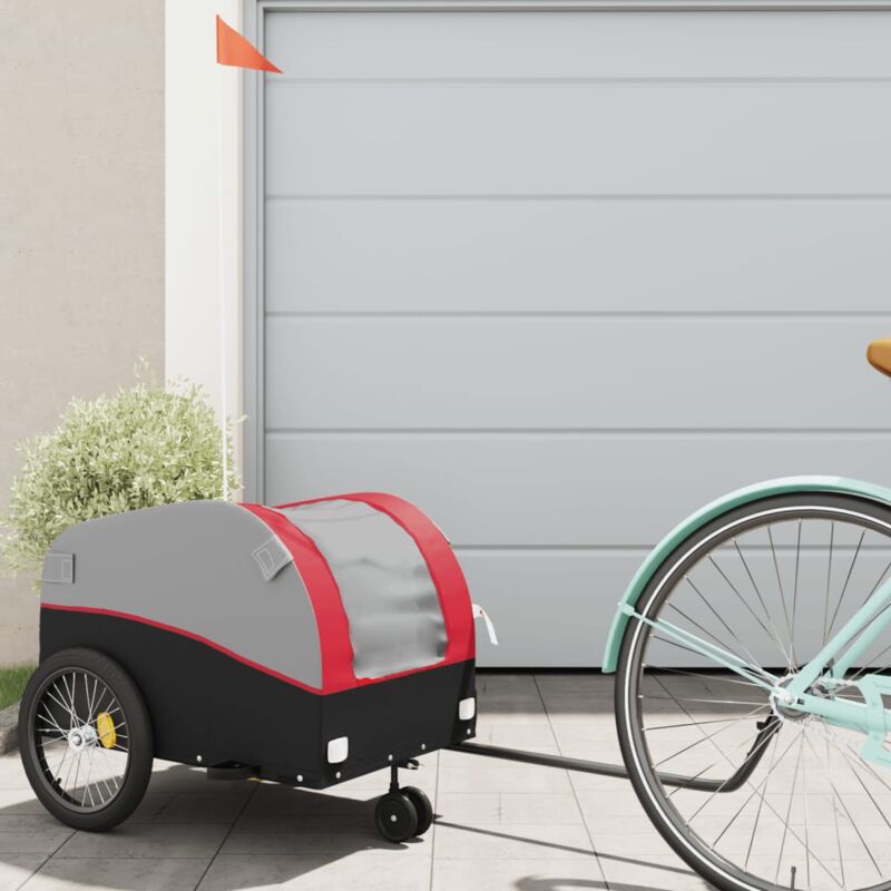 foto del prodotto vidaxl rimorchio da bici nero e rosso 30 kg in ferro