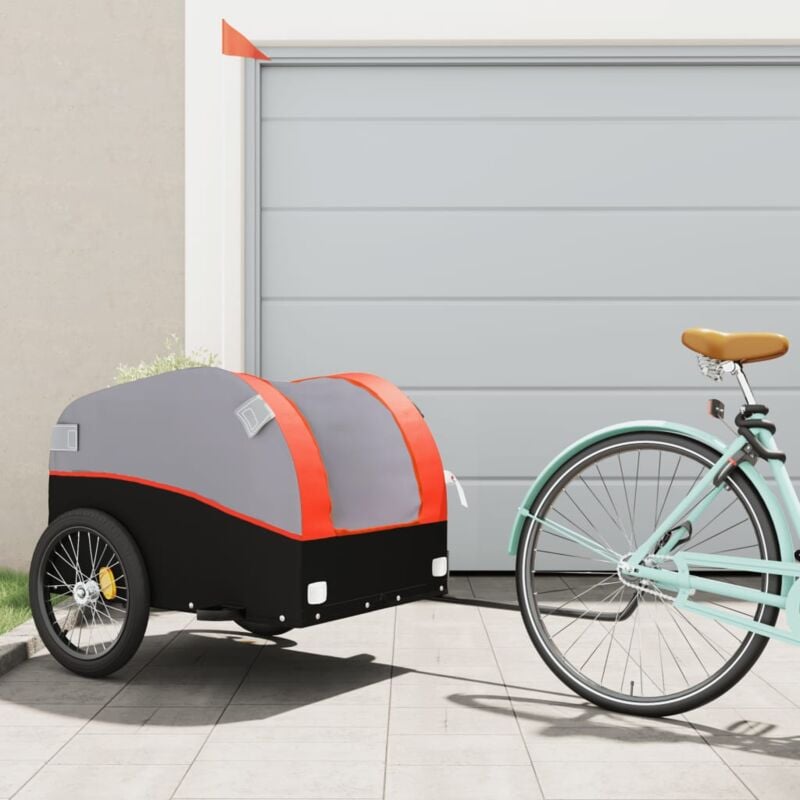 foto del prodotto vidaxl rimorchio da bici nero e arancione 45 kg in ferro
