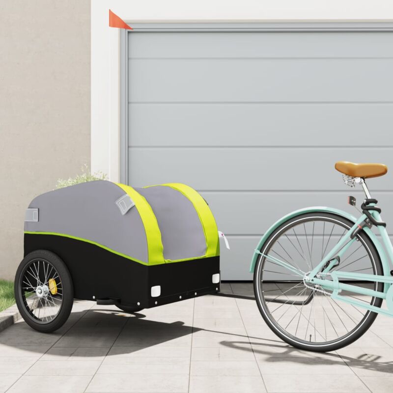 foto del prodotto vidaxl rimorchio da bici nero e verde 45 kg in ferro