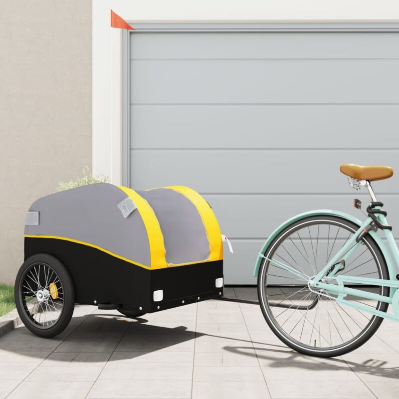 foto del prodotto vidaxl rimorchio da bici nero e giallo 45 kg in ferro