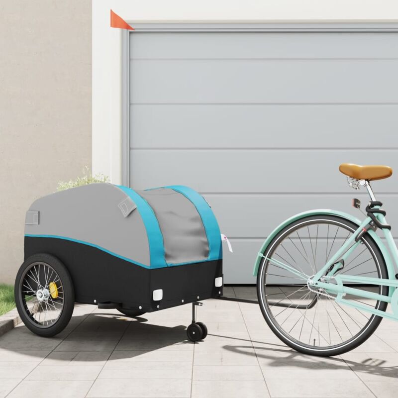 foto del prodotto vidaxl rimorchio da bici nero e blu 45 kg in ferro