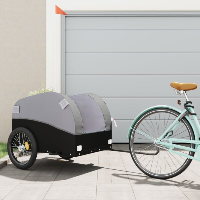 foto del prodotto vidaxl rimorchio da bici nero e grigio 45 kg in ferro