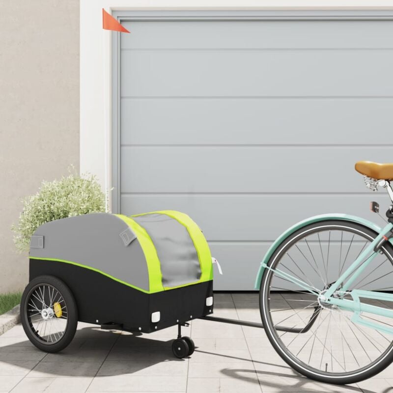 foto del prodotto vidaxl rimorchio da bici nero e verde 45 kg in ferro