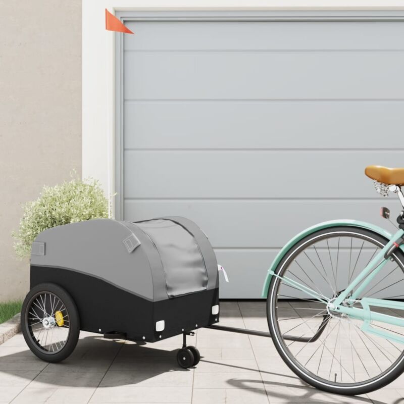 foto del prodotto vidaxl rimorchio da bici nero e grigio 45 kg in ferro
