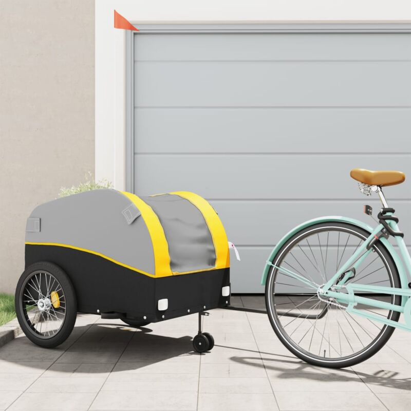 foto del prodotto vidaxl rimorchio da bici nero e giallo 45 kg in ferro
