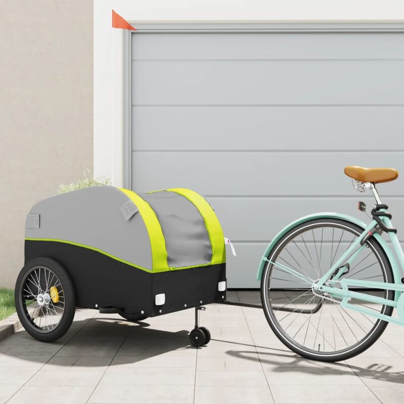 foto del prodotto vidaxl rimorchio da bici nero e verde 45 kg in ferro