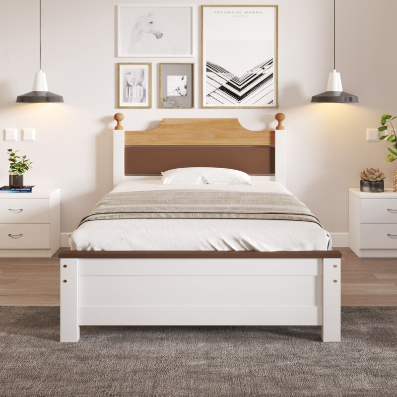 foto del prodotto letto per adulti letto singolo 90 x 200 cm con testiera e pediera, in legno, bianco