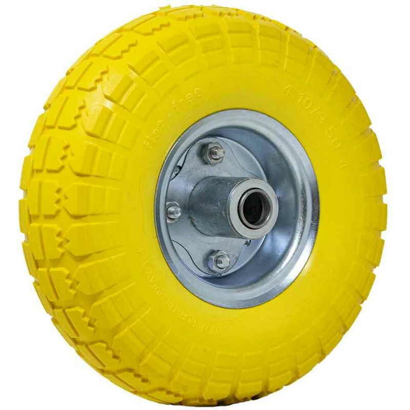 foto del prodotto ruota piena antiforatura pu gialla carrello carriola 25cm asse decentrato
