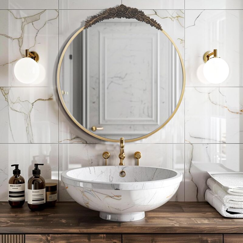foto del prodotto 60cm specchio decorativo rotondo da ingresso bagno vintage da parete
