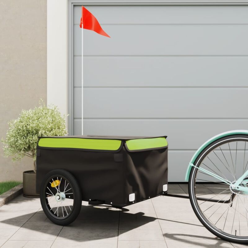 foto del prodotto vidaxl rimorchio da bici nero e verde 45 kg in ferro