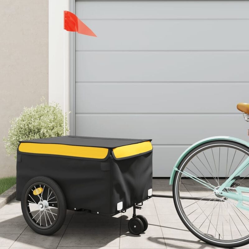 foto del prodotto vidaxl rimorchio da bici nero e giallo 45 kg in ferro