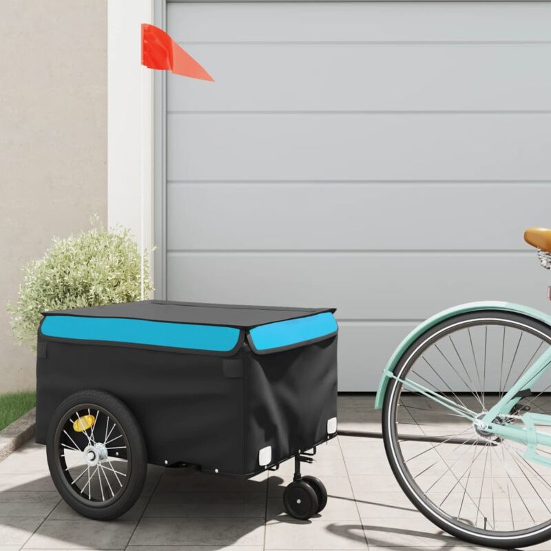 foto del prodotto vidaxl rimorchio da bici nero e blu 45 kg in ferro