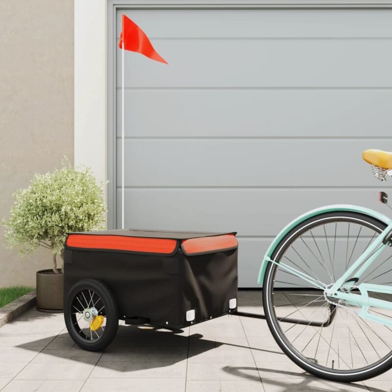 foto del prodotto vidaxl rimorchio da bici nero e arancione 30 kg in ferro