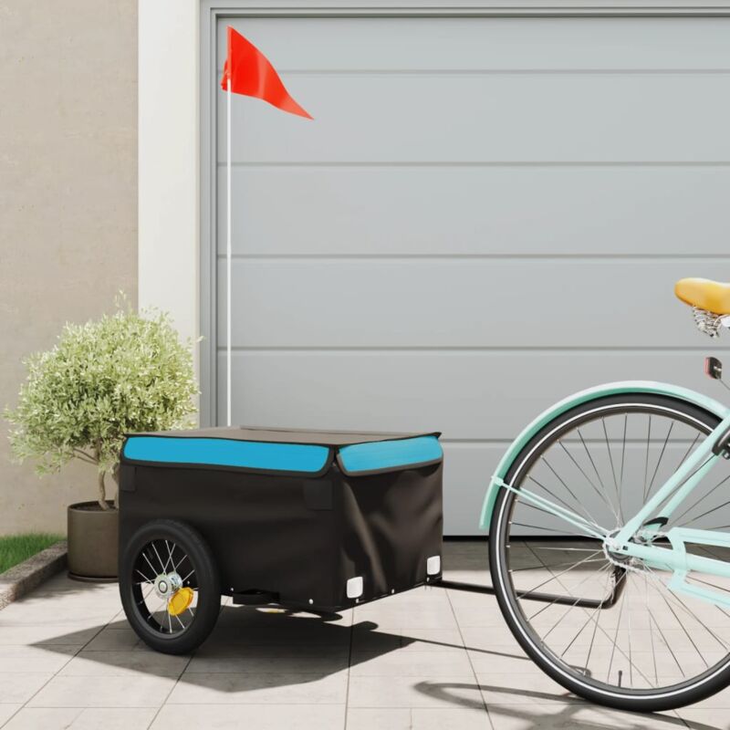 foto del prodotto vidaxl rimorchio da bici da carico nero e blu 30 kg in ferro