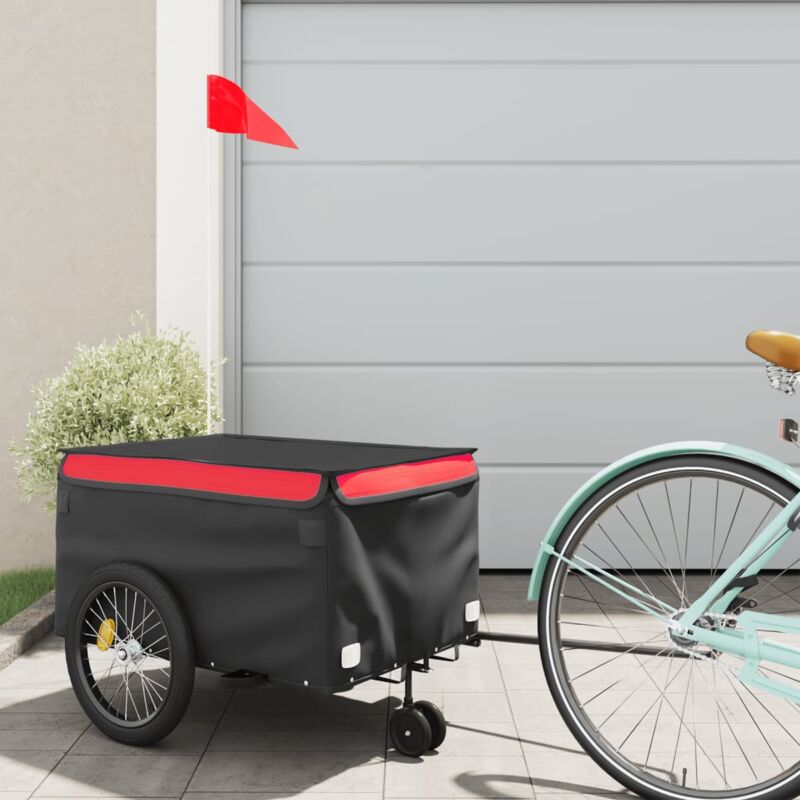foto del prodotto vidaxl rimorchio da bici nero e rosso 30 kg in ferro