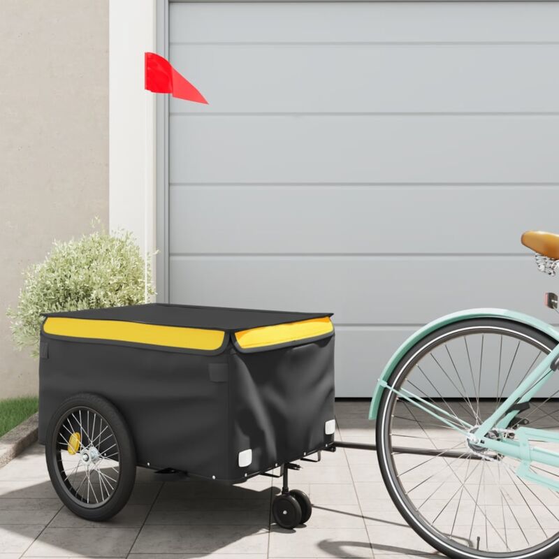 foto del prodotto vidaxl rimorchio da bici nero e giallo 30 kg in ferro