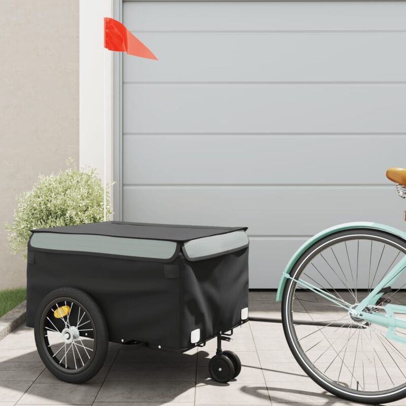 foto del prodotto vidaxl rimorchio da bici nero e grigio 45 kg in ferro