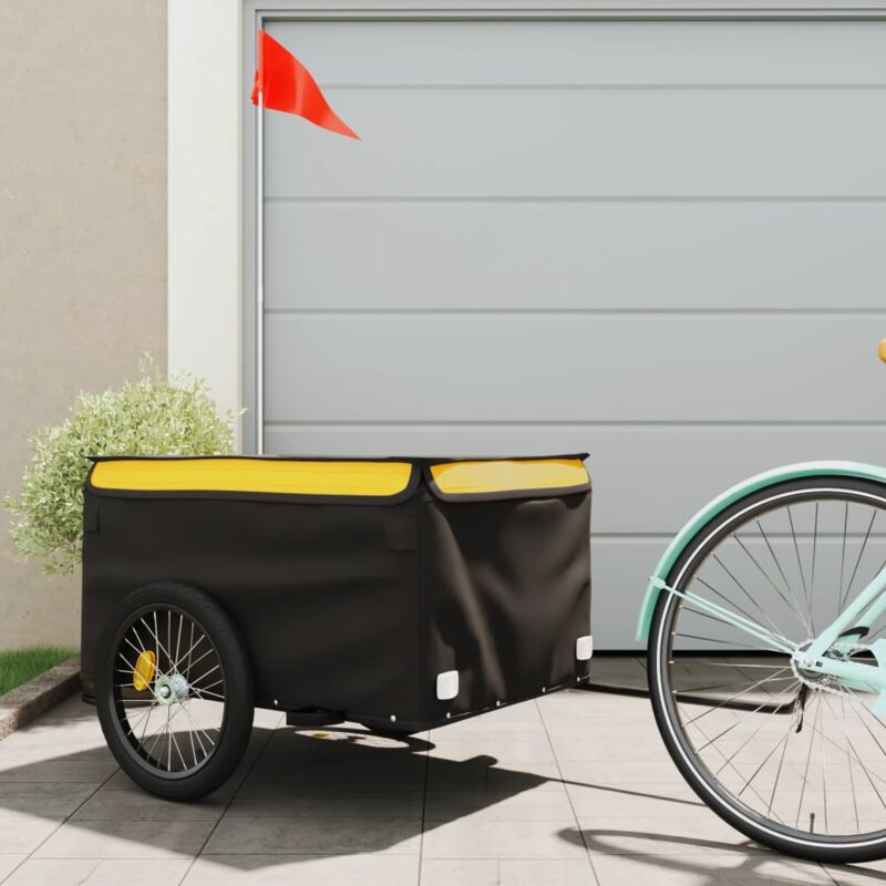 foto del prodotto vidaxl rimorchio da bici nero e giallo 45 kg in ferro