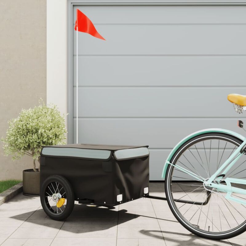 foto del prodotto vidaxl rimorchio da bici nero e grigio 30 kg in ferro