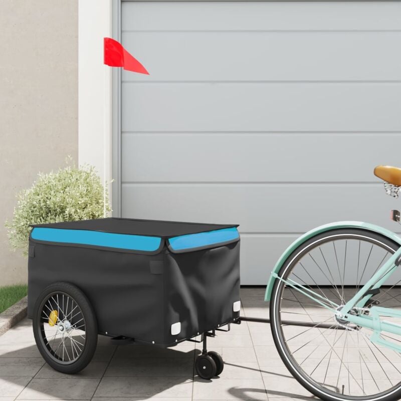 foto del prodotto vidaxl rimorchio da bici nero e blu 30 kg in ferro