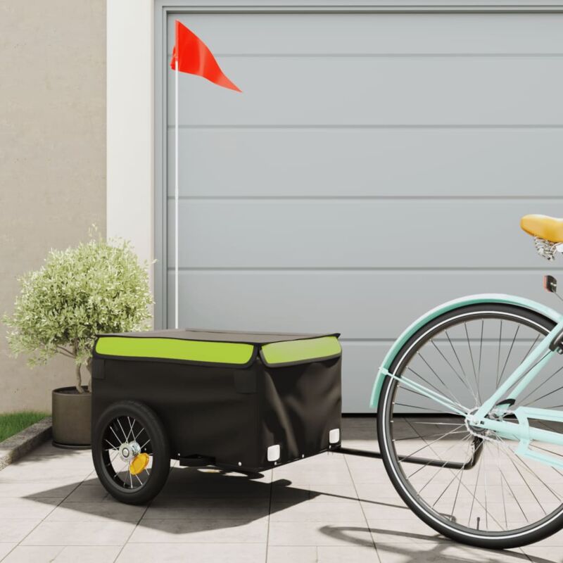foto del prodotto vidaxl rimorchio da bici nero e verde 30 kg in ferro