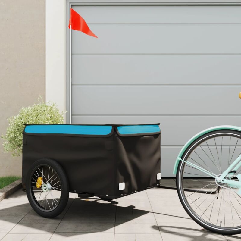 foto del prodotto vidaxl rimorchio da bici da carico nero e blu 45 kg in ferro