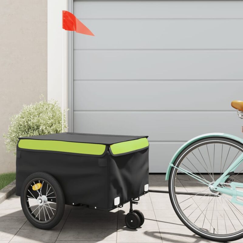 foto del prodotto vidaxl rimorchio da bici nero e verde 45 kg in ferro