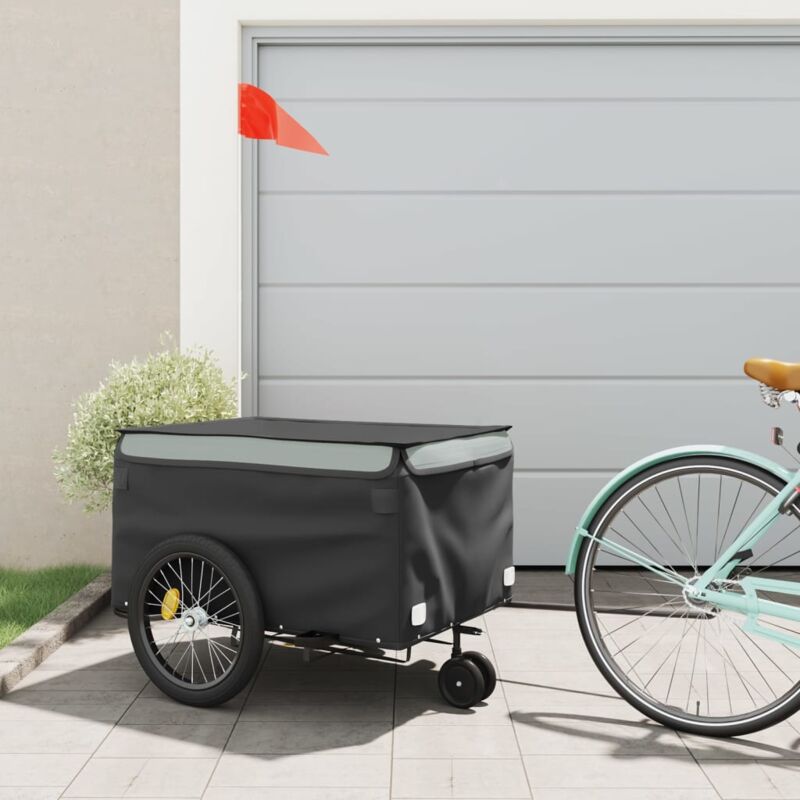 foto del prodotto vidaxl rimorchio da bici nero e grigio 45 kg in ferro