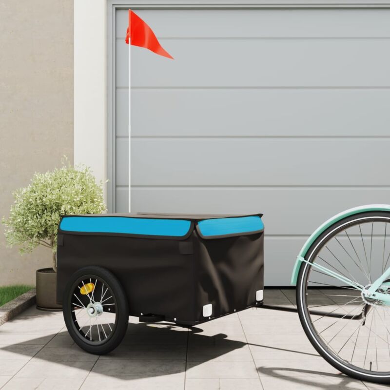 foto del prodotto vidaxl rimorchio da bici nero e blu 45 kg in ferro