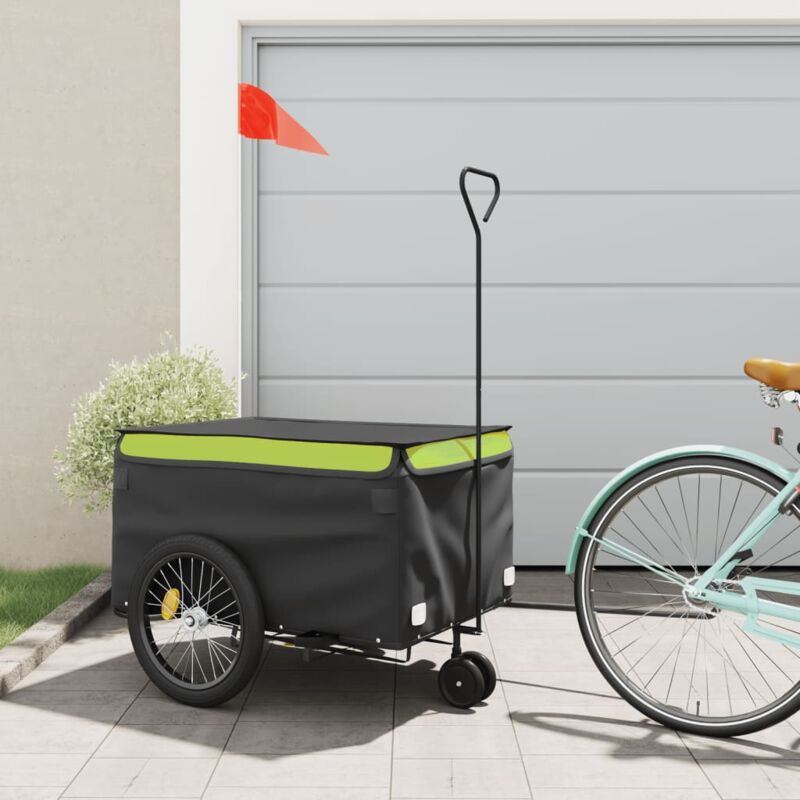 foto del prodotto vidaxl rimorchio da bici nero e verde 45 kg in ferro