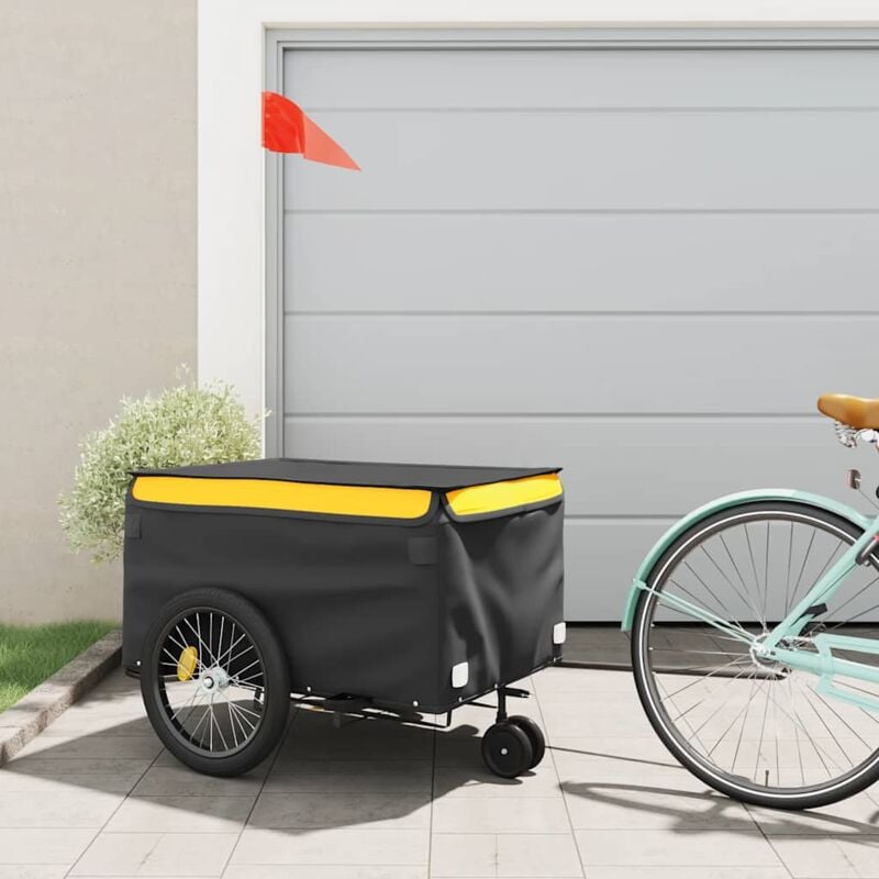 foto del prodotto vidaxl rimorchio da bici nero e giallo 45 kg in ferro