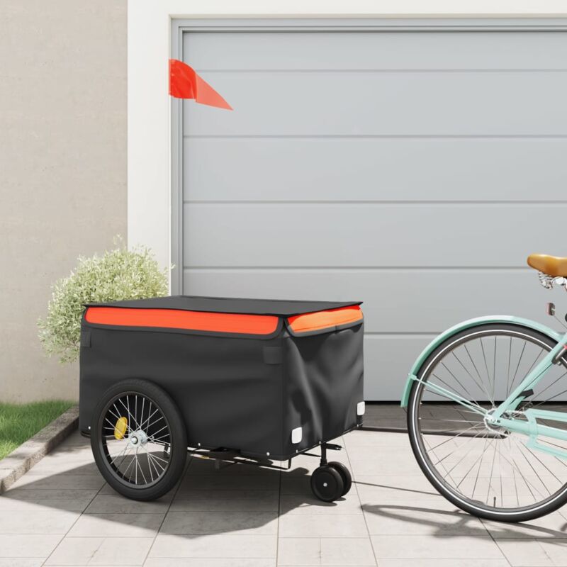 foto del prodotto vidaxl rimorchio da bici nero e arancione 45 kg in ferro
