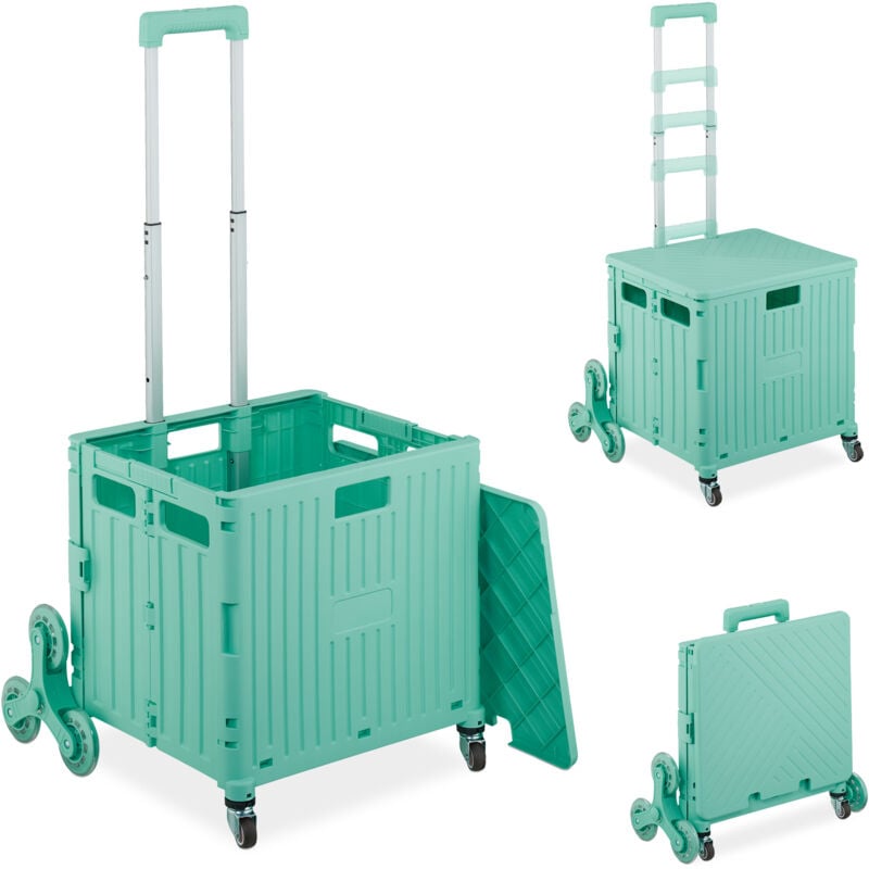 foto del prodotto carrello per spesa montascale, 35 kg, manico e coperchio, carrellino trolley portaspesa saliscale, turchese relaxdays