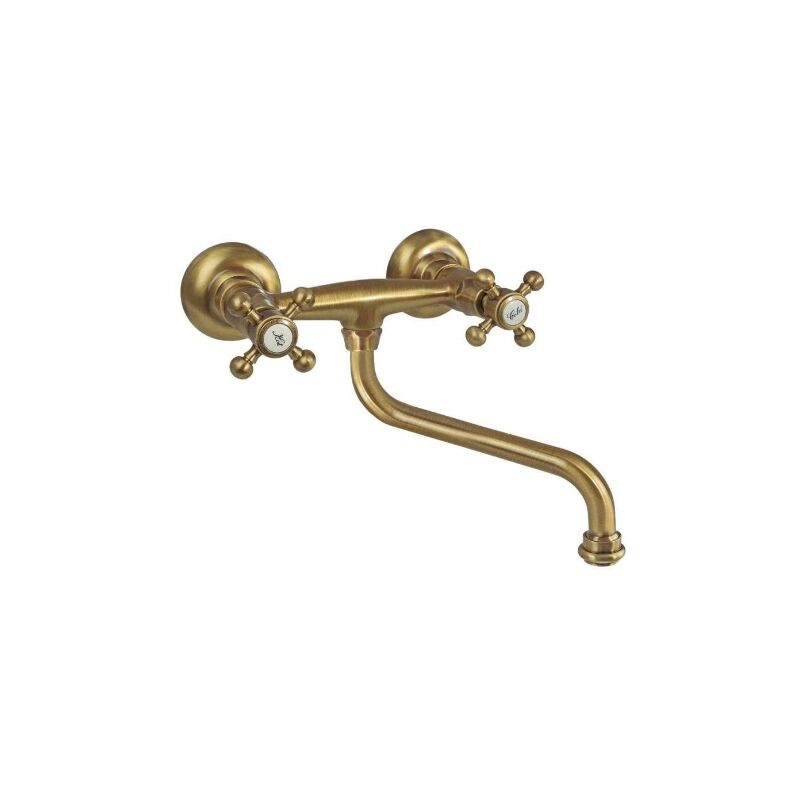 foto del prodotto paffoni gruppo lavello a muro con canna orientabile bronzato serie belinda melissa fblv161br ottone bronzato