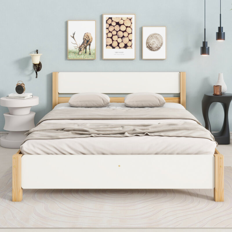foto del prodotto letto singolo, letto in legno, letto per ragazzi, letto per adulti, mdf 140x200 cm, bianco naturale