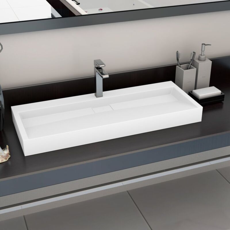 foto del prodotto vidaxl lavandino 120x46x11 cm blocco in marmo minerale bianco