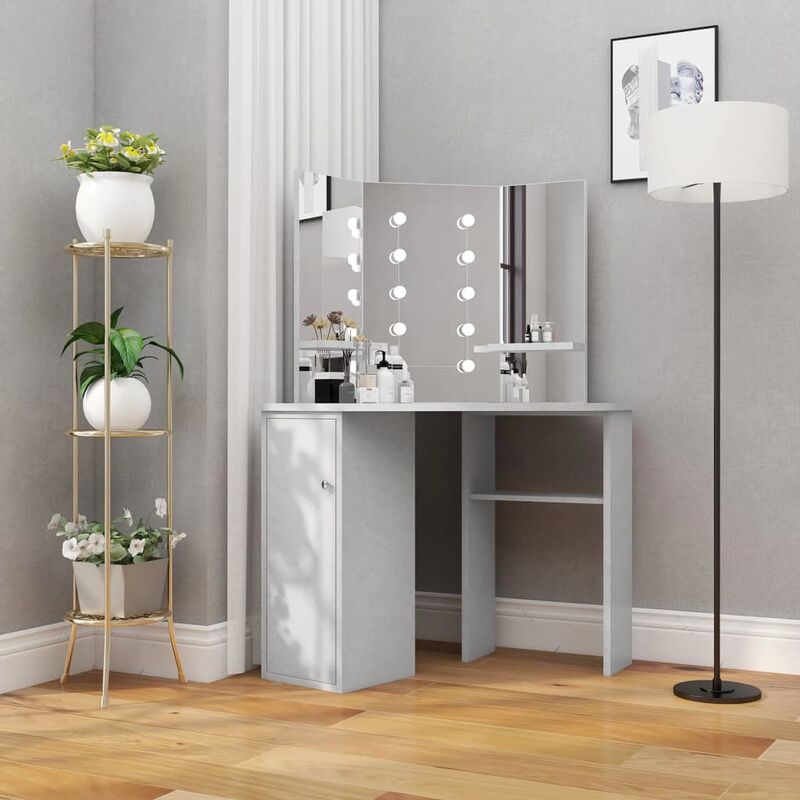 foto del prodotto tavolino,tavolino caff moderno,tavolino consolle da trucco angolare led grigio cemento 111x54x141,5 cm bn30245
