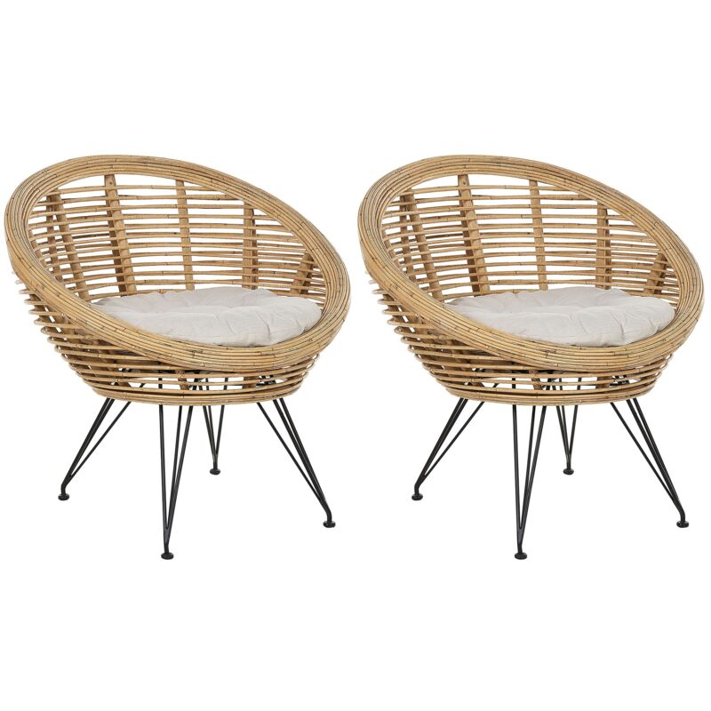 foto del prodotto set 2 sedie boho rattan light beige cuscino tessuto cotone media resistenza indoor outdoor naturale maratea