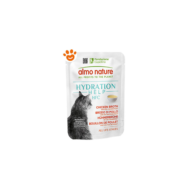 immagine 0 del prodotto cat hfc hydration help brodo di pollo con filetti di pollo cat hfc hydration help brodo di pollo con filetti di pollo bustina da 50 gr almo nature