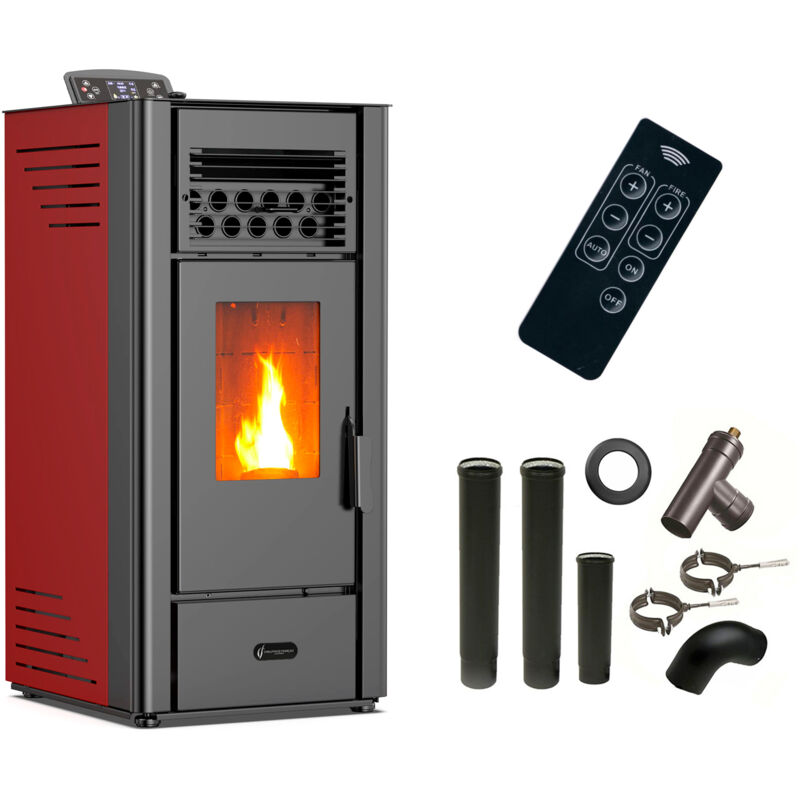 foto del prodotto sannover stufa a pellet ad aria anita da 10 kw bordeaux kit di raccordo per fumista