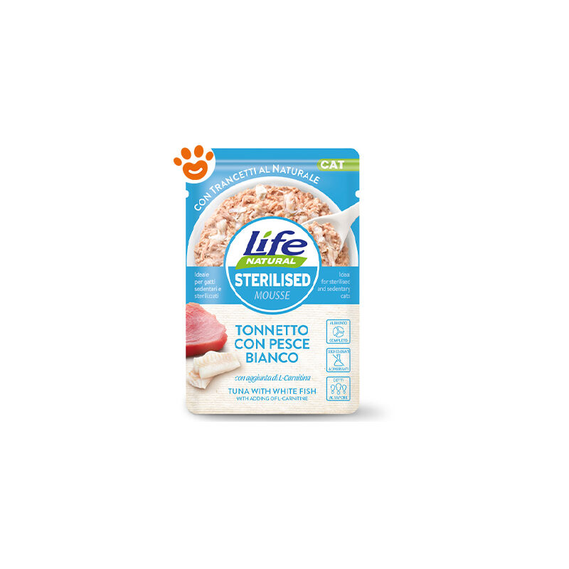 foto del prodotto natural cat sterilised tonnetto con pesce bianco natural cat sterilised tonnetto con pesce bianco bustina da 70 gr life