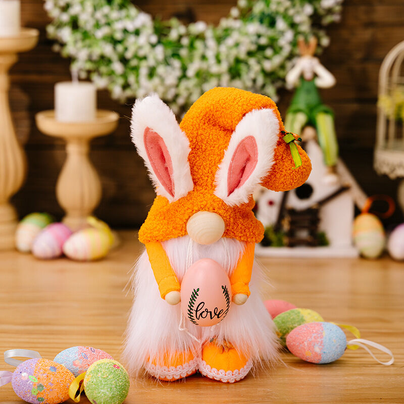 foto del prodotto linjou arancione coniglietto pasquale gnomo peluche elfo decorazioni fatte a mano coniglio scandinavo giorno di pasqua decorazioni per la casa