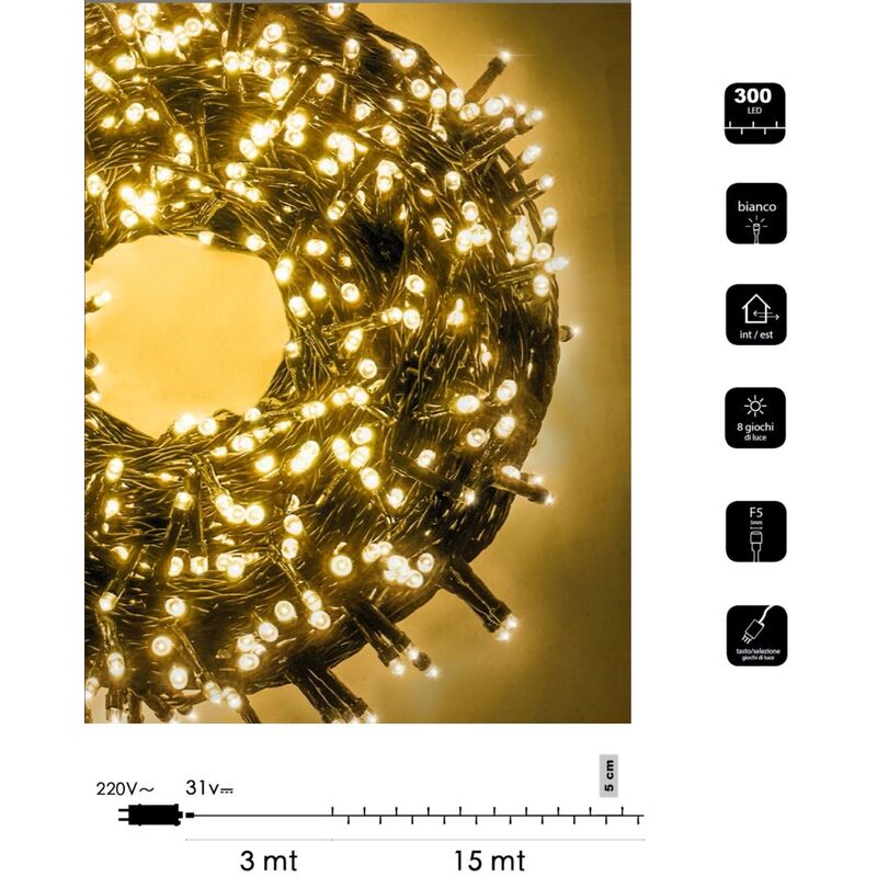 foto del prodotto catena di luci natale 300 led serie luminosa natalizie per esterno interno albero feste cavo verde decorativa calda