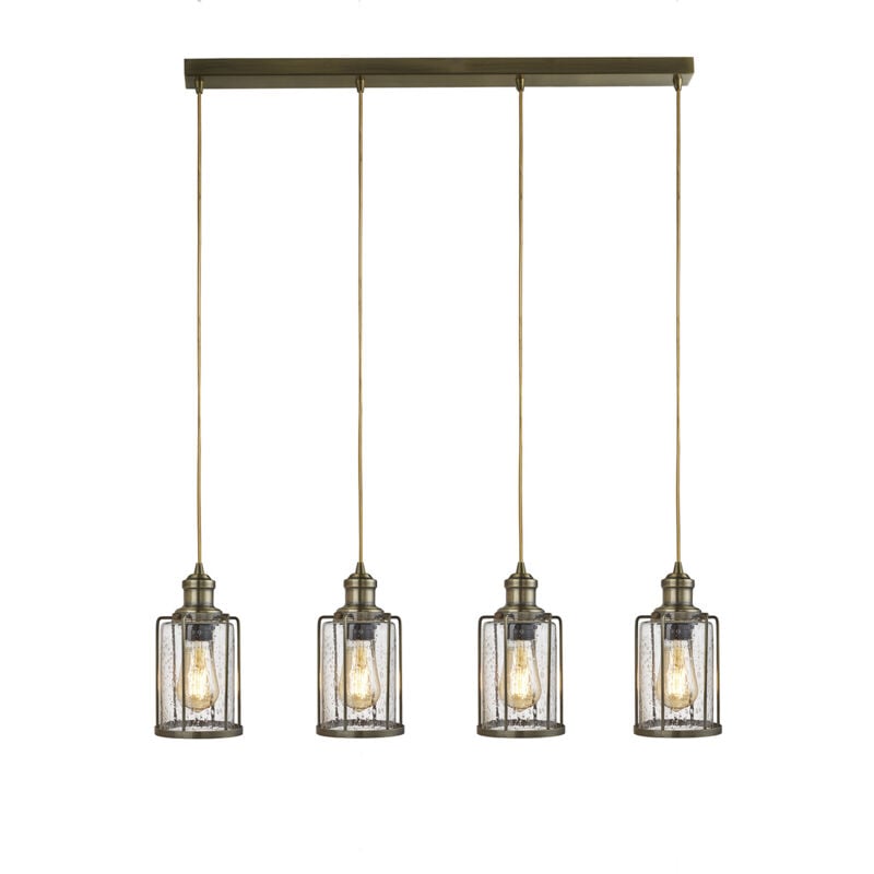 foto del prodotto searchlight lampadario contemporaneo tubi acciaio ottone vetro 4 luci e27