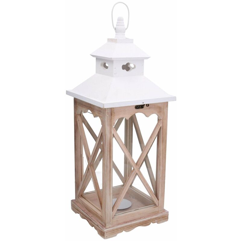 foto del prodotto giordanoshop lanterna in legno naturale bianco quadro cm 22x22xh56,5