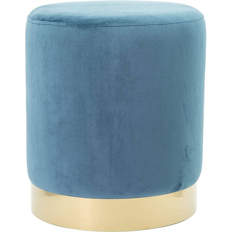 foto del prodotto pouf in velluto poggiapiedi sgabello per casa soggiorno letto camera salotto divano tavolino rotondo poltrona blu chiaro marvin