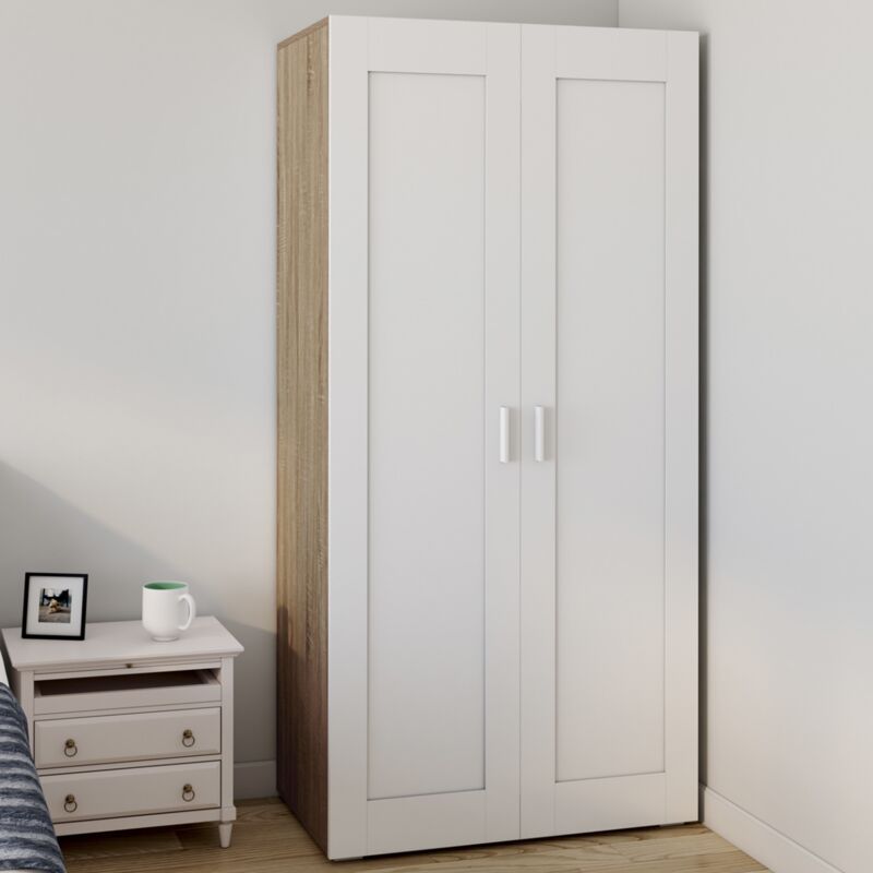foto del prodotto vito blanco y madera armario de 2 puertas 80 cm armario con estantes maxi capacidad de almacenaje